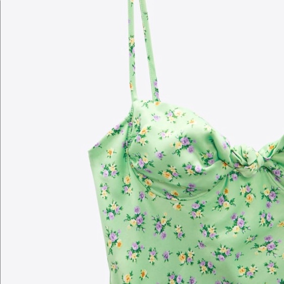 New  mini satin like floral green Zara dress - Picture 8 of 8
